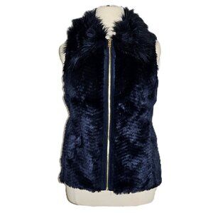 Marc New York Andrew Marc Faux Fur Vest Size L Midnight Blue EUC